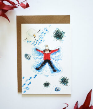 Carte postale illustrée ange de neige
