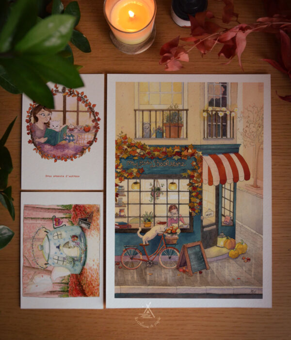lot cartes et affiche illustrées d'automne