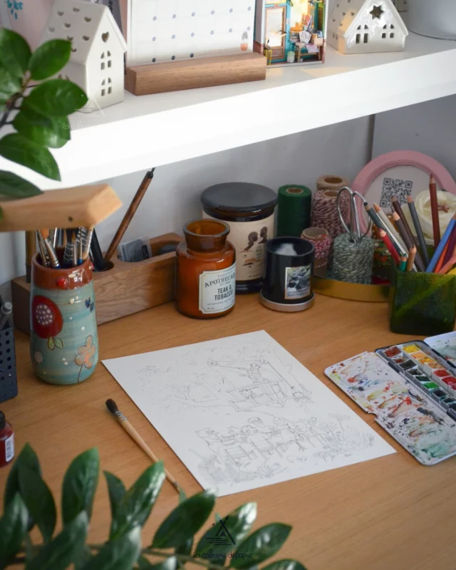 Là où je peins. Ce petit espace bien organisé avec tous ces livres, objets, plantes et souvenirs 💕

#coulisses #atelierartiste #aquarelliste #illustratriceaquarelle #espacecréatif #dessinautrait #illustrationpersonnalisée
